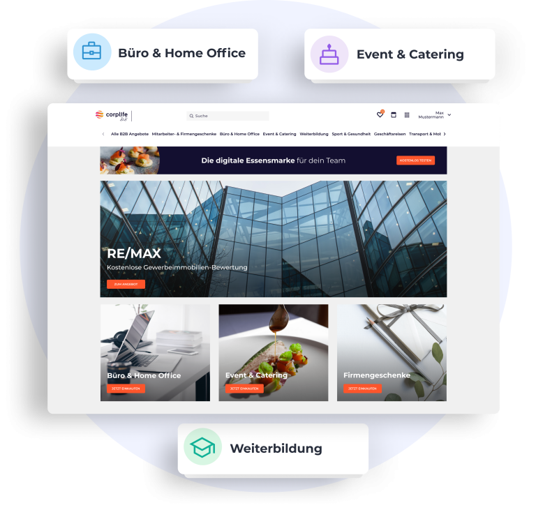 Profitiere als Mitglied der corplife Community von einem exklusiven B2B Vertriebskanal. Erhalte Zugang zu attraktiven B2B Angeboten oder vermarkte deine eigenen Produkte und Dienstleistungen.